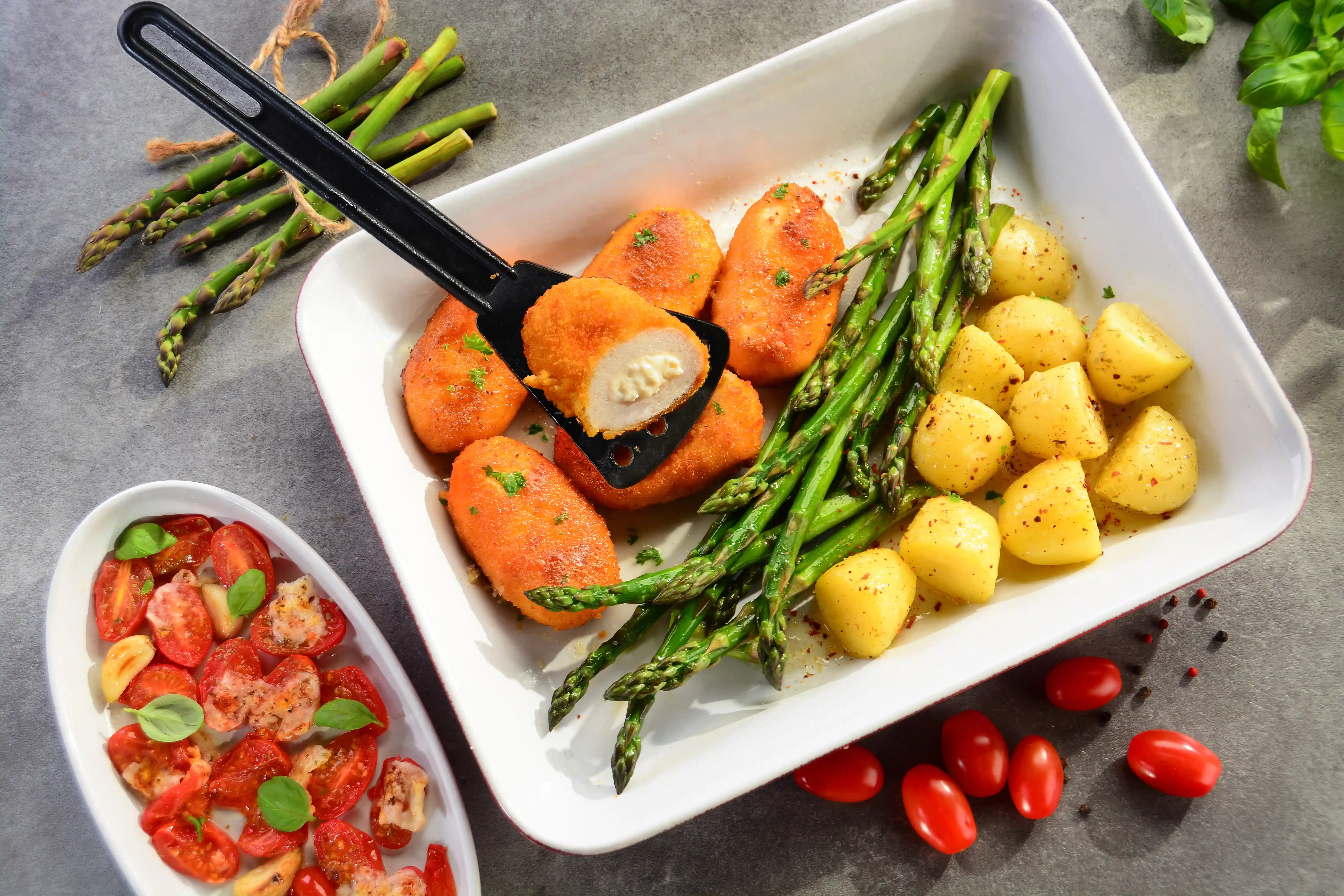 Chicken Devolay with Cheese and Asparagus